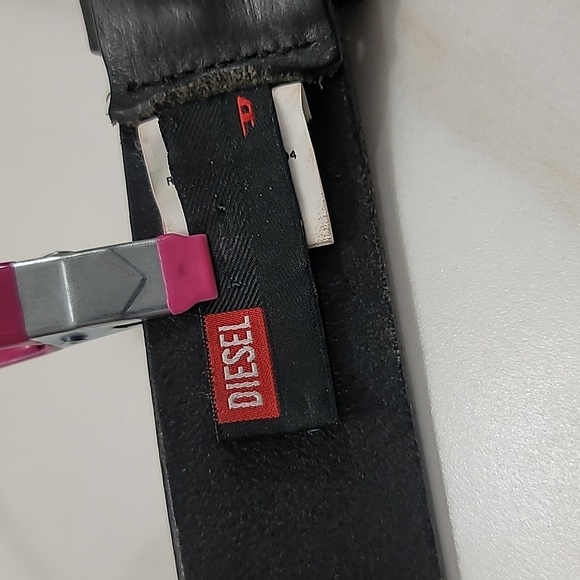 DIESEL 34 Vintage Y2K Black Leather Unisex Edgy Rocker Goth Silver Belt Buckle - Picture 4 of 16